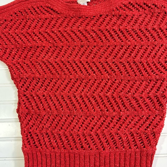 Chicos 0 Short Sleeve Open Knit Sweater Pullover Boho Beachy Orange Size Small - Picture 13 of 15